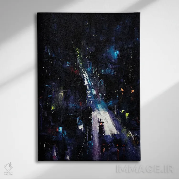 تابلو جادهٔ شبانهٔ شهر اثر بُژنا فوخس - نمای روبهرو روی دیوار
