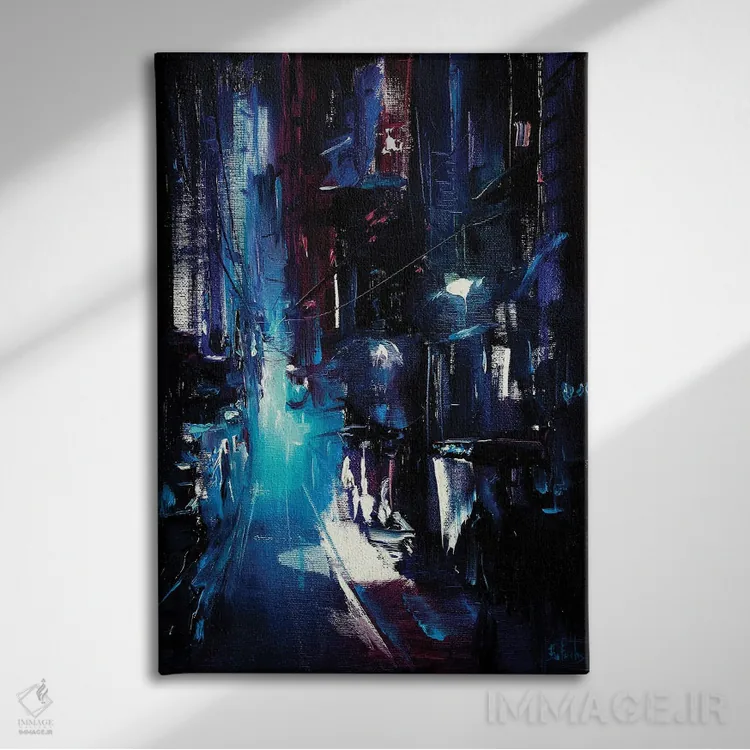 تابلو کوچهٔ خیابان در شب اثر بُژنا فوخس - نمای روبهرو روی دیوار