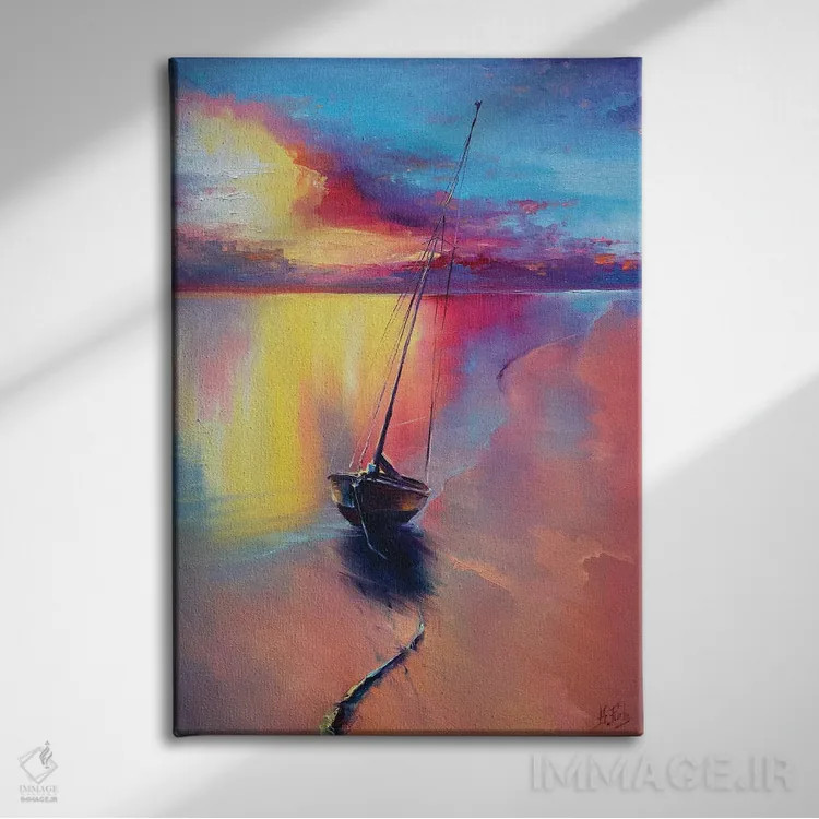 تابلو غروب در کنار دریا اثر بُژنا فوخس - نمای روبهرو روی دیوار