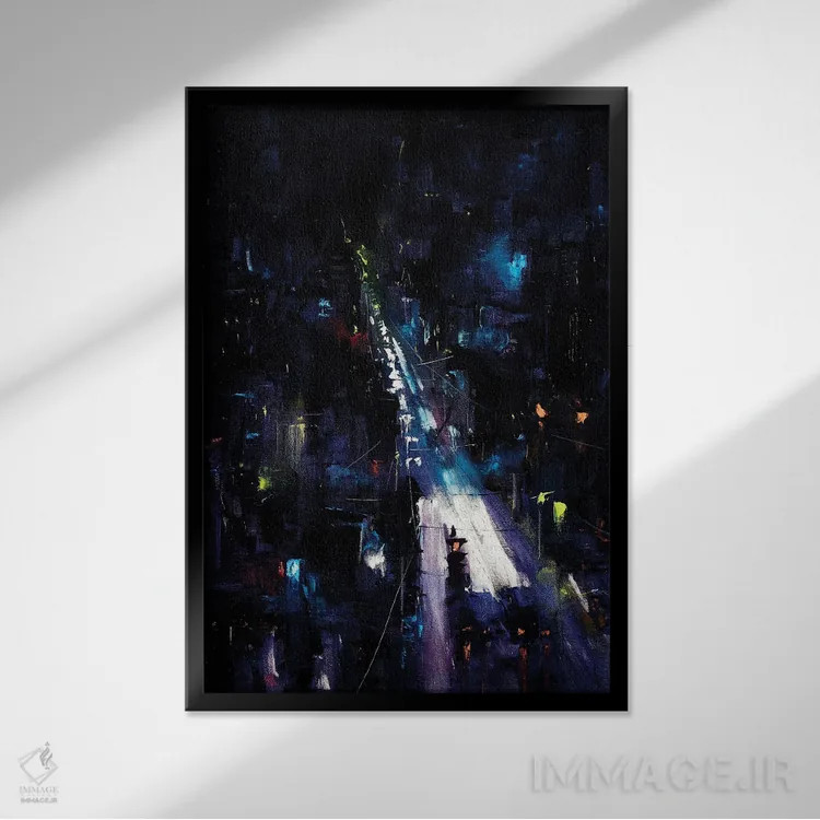 تابلو جادهٔ شبانهٔ شهر اثر بُژنا فوخس - نمای قابدار مشکی