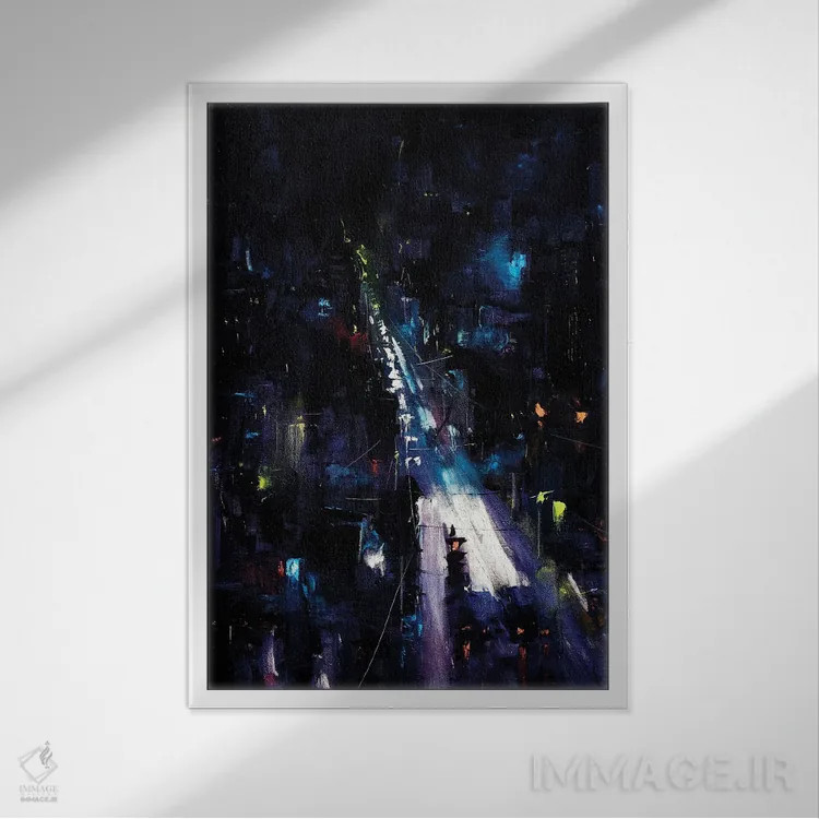 تابلو جادهٔ شبانهٔ شهر اثر بُژنا فوخس - نمای قابدار سفید