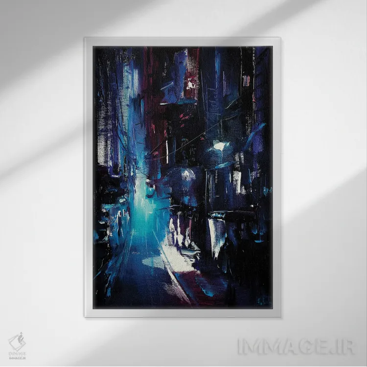 تابلو کوچهٔ خیابان در شب اثر بُژنا فوخس - نمای قابدار سفید