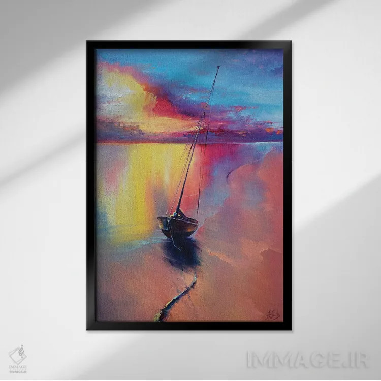 تابلو غروب در کنار دریا اثر بُژنا فوخس - نمای قابدار مشکی