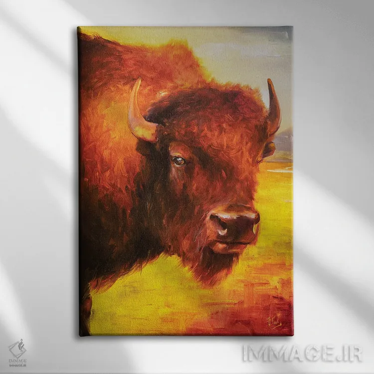 تابلو بایسون (گاومیش آمریکایی) اثر بُژنا فوخس - نمای روبهرو روی دیوار