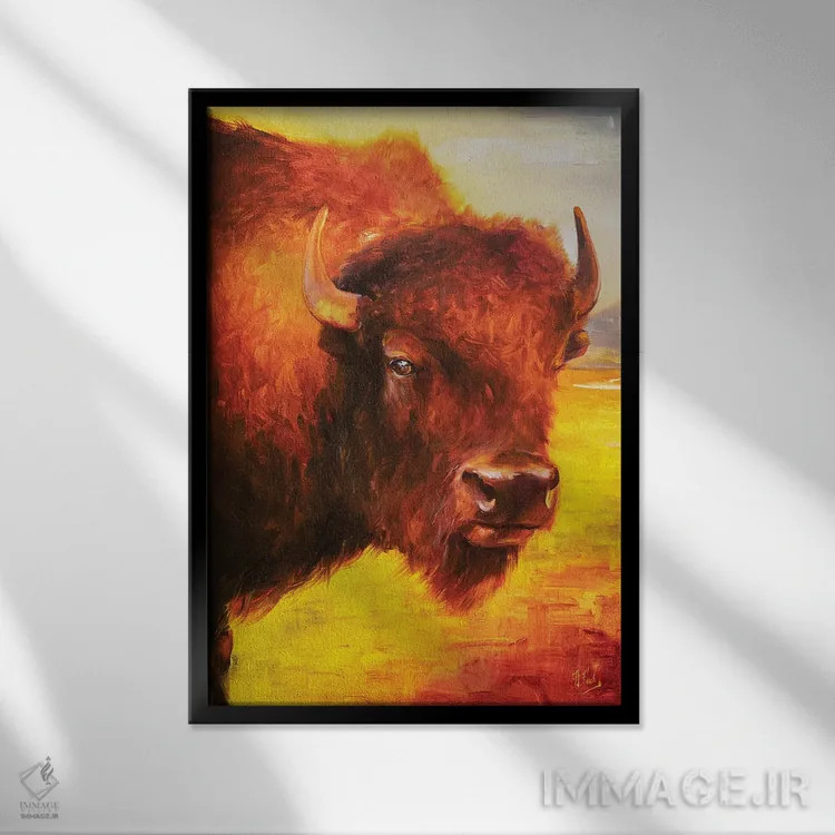 تابلو بایسون (گاومیش آمریکایی) اثر بُژنا فوخس - نمای قابدار مشکی