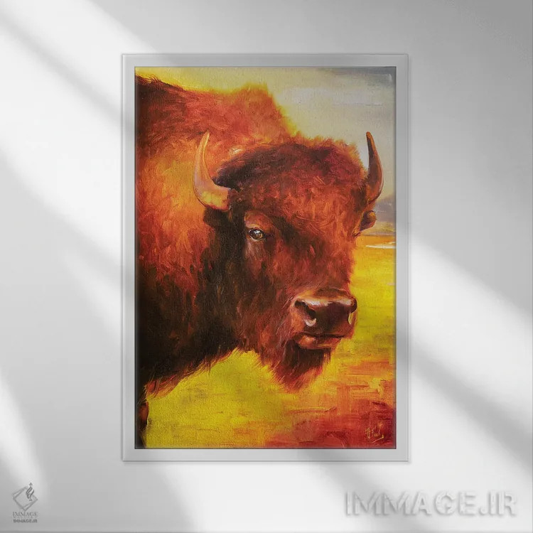 تابلو بایسون (گاومیش آمریکایی) اثر بُژنا فوخس - نمای قابدار سفید