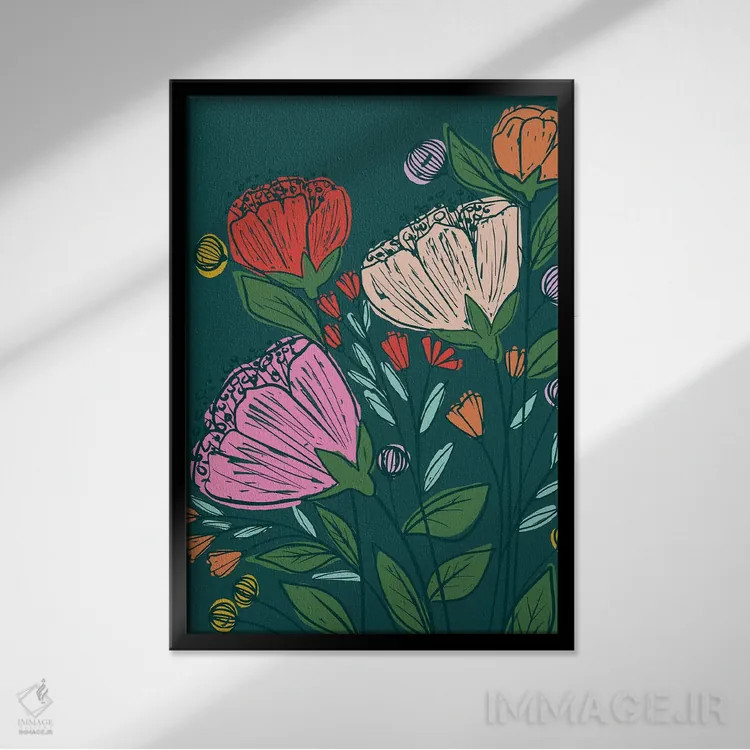 تابلو دشت گلهای روزمره اثر کارولین آلفردز - نمای قابدار مشکی