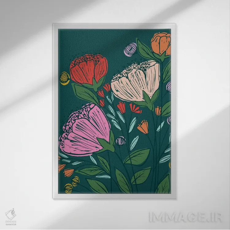 تابلو دشت گلهای روزمره اثر کارولین آلفردز - نمای قابدار سفید