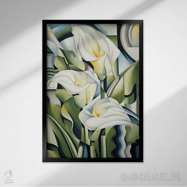 تابلو سوسنهای کوبیستی اثر کترین ایبل - نمای قابدار مشکی