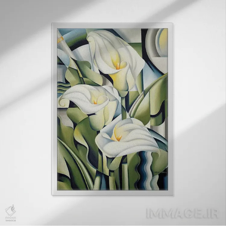 تابلو سوسنهای کوبیستی اثر کترین ایبل - نمای قابدار سفید