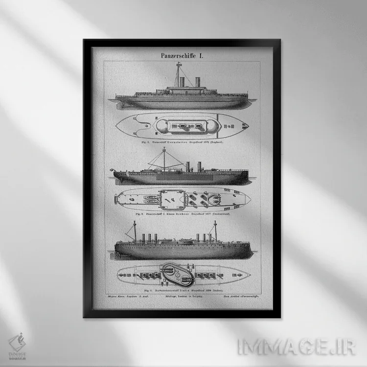 تابلو کشتی صنعتی اثر طراحی CAD (استودیو طراحی دیجیتال) - نمای قابدار مشکی