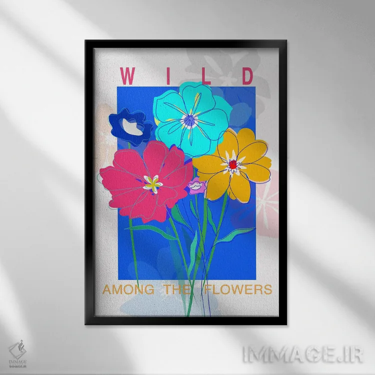 تابلو دسته گل شقایق وحشی پاپ اثر طراحی CAD (استودیو طراحی دیجیتال) - نمای قابدار مشکی