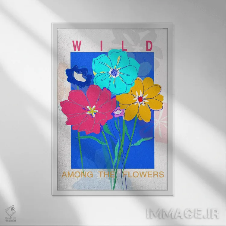 تابلو دسته گل شقایق وحشی پاپ اثر طراحی CAD (استودیو طراحی دیجیتال) - نمای قابدار سفید