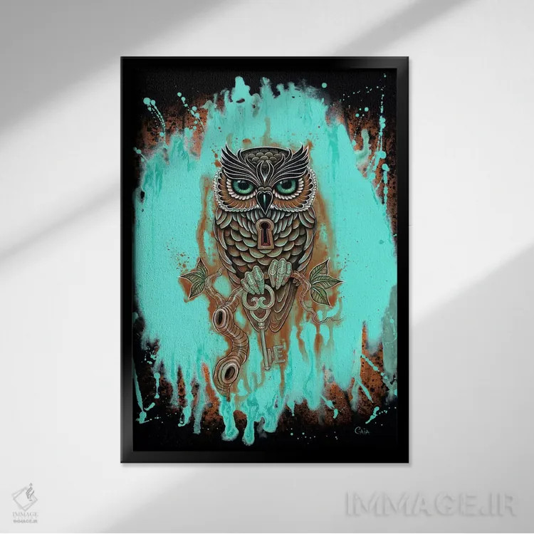 تابلو کلید بوبو (نوعی جغد) اثر کایا کوپمن - نمای قابدار مشکی