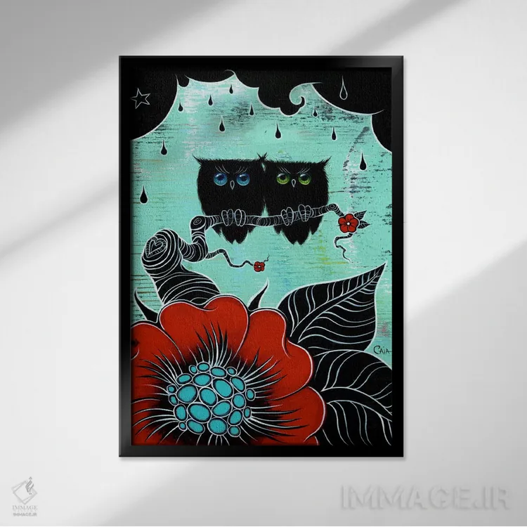 تابلو دو هوت (صدای جغد) اثر کایا کوپمن - نمای قابدار مشکی