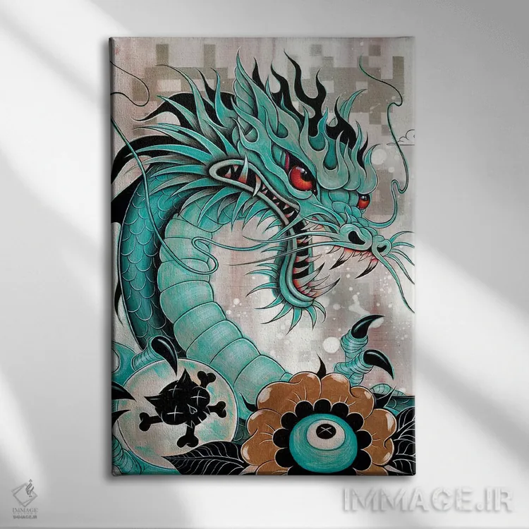 تابلو Liberty & Blaze,جزئیات اژدها، آزادی و شعله اثر کایا کوپمن - نمای روبهرو روی دیوار