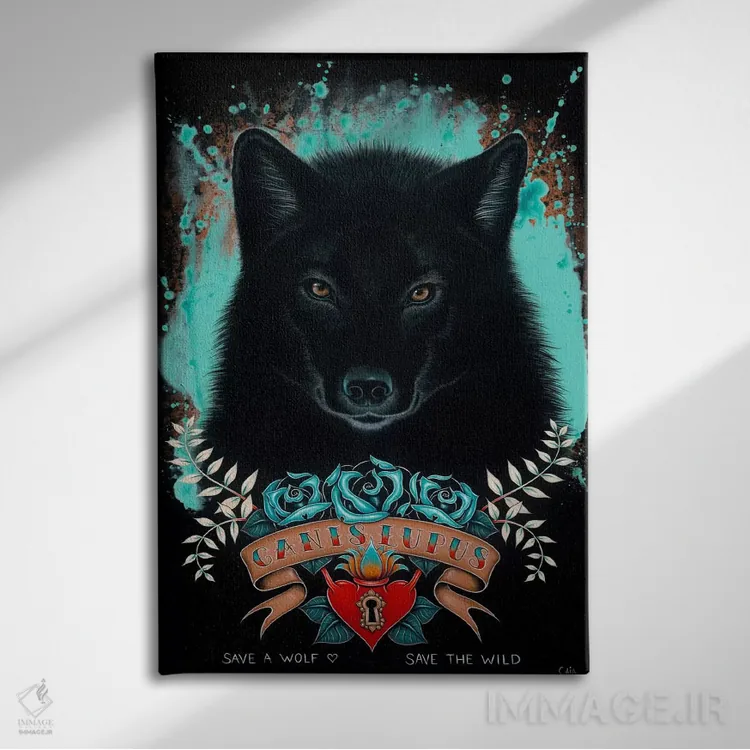 تابلو کانیس لوپوس (گرگ خاکستری) اثر کایا کوپمن - نمای روبهرو روی دیوار