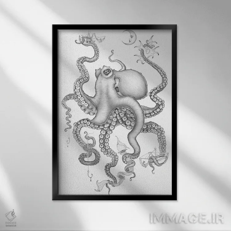 تابلو عشق سرپاوران (اختاپوسها) اثر کایا کوپمن - نمای قابدار مشکی