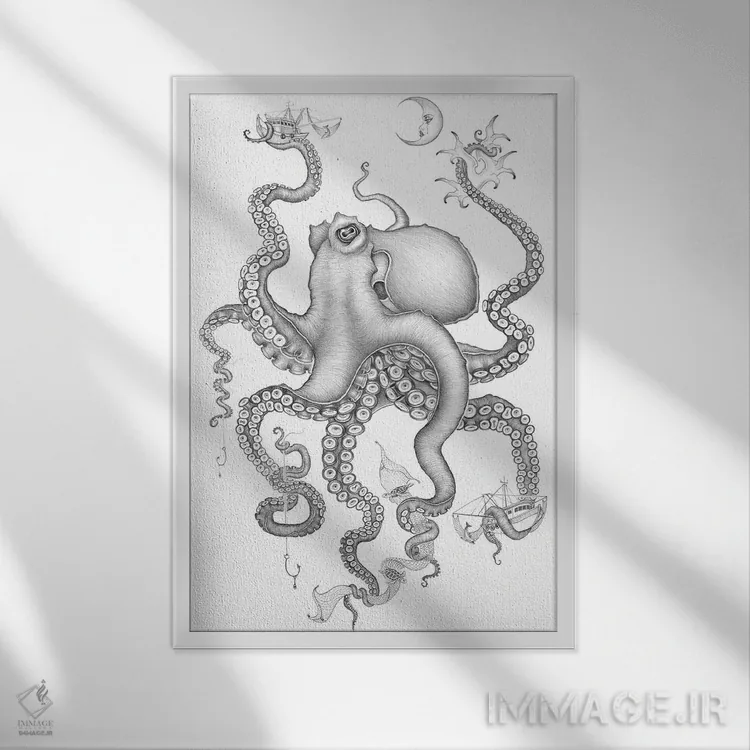 تابلو عشق سرپاوران (اختاپوسها) اثر کایا کوپمن - نمای قابدار سفید