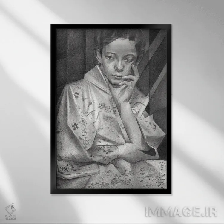 تابلو گیشه کوواک (نام خاص هلندی) اثر کُرنه آکرز - نمای قابدار مشکی