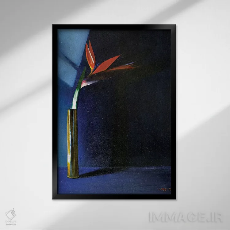 تابلو استرلیتزیا (گل پرنده بهشتی) اثر کُرنه آکرز - نمای قابدار مشکی