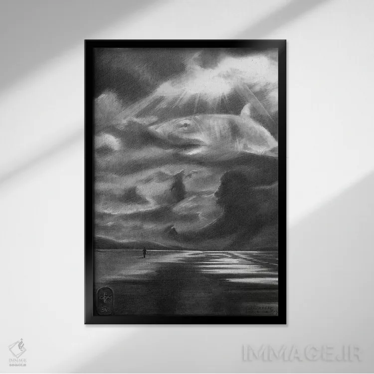 تابلو یک روز در ساحل اثر کُرنه آکرز - نمای قابدار مشکی