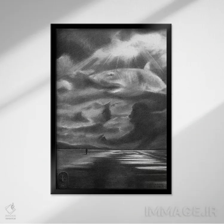 تابلو یک روز در ساحل اثر کُرنه آکرز - نمای قابدار مشکی