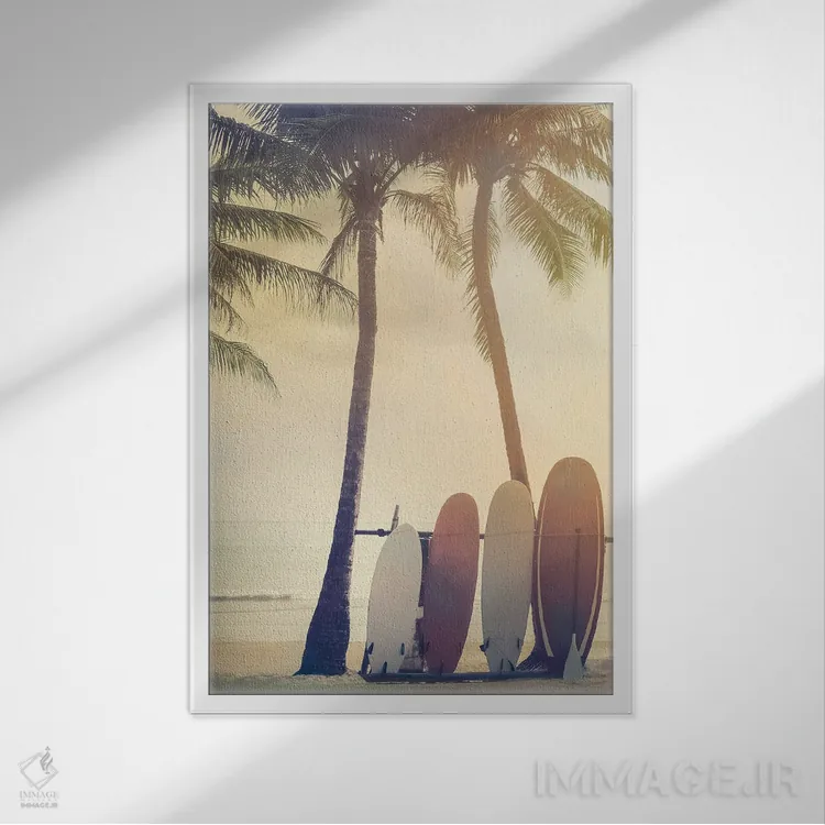 تابلو تابستان موجسواری اثر مایک کالاسیبتا - نمای قابدار سفید