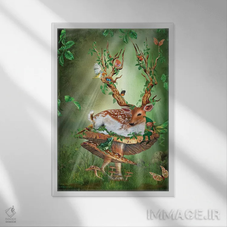 تابلو درخت گوزن (نقاشی فانتزی) اثر کارول کاوالاریس - نمای قابدار سفید