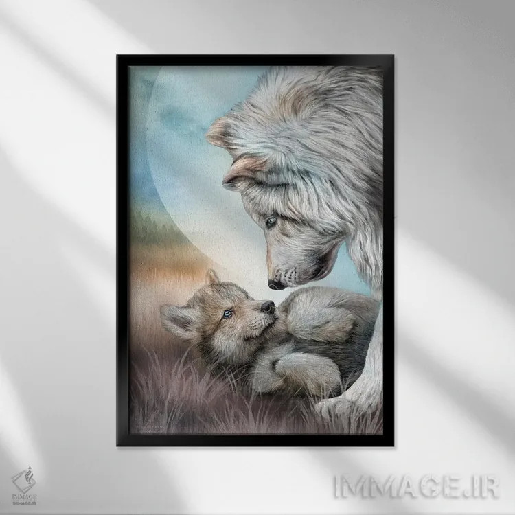 تابلو مادر و بچهاش (حیوانی) اثر کارول کاوالاریس - نمای قابدار مشکی