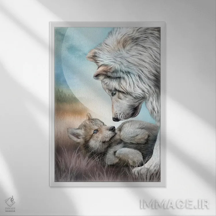 تابلو مادر و بچهاش (حیوانی) اثر کارول کاوالاریس - نمای قابدار سفید