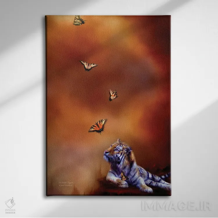 تابلو شش ببر وحشی اثر کارول کاوالاریس - نمای روبهرو روی دیوار