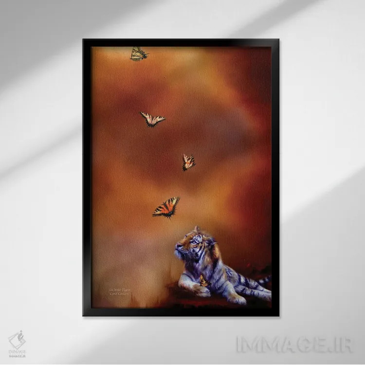 تابلو شش ببر وحشی اثر کارول کاوالاریس - نمای قابدار مشکی