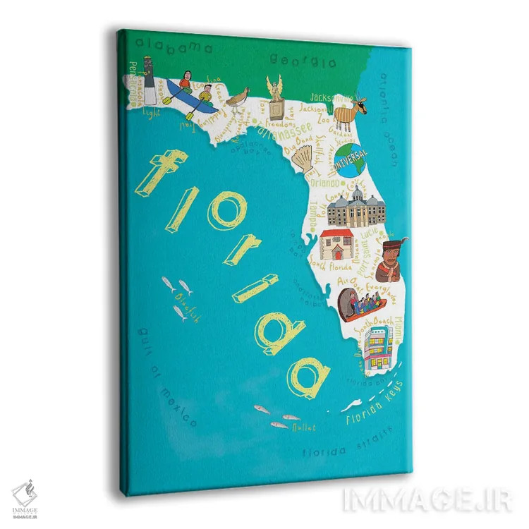 تابلو نقشههای ایالتی مصور فلوریدا اثر کارلا دالی - نمای پرسپکتیو محصول