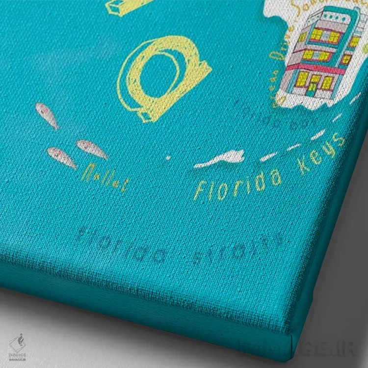 تابلو نقشههای ایالتی مصور فلوریدا اثر کارلا دالی - نمای نزدیک بافت بوم