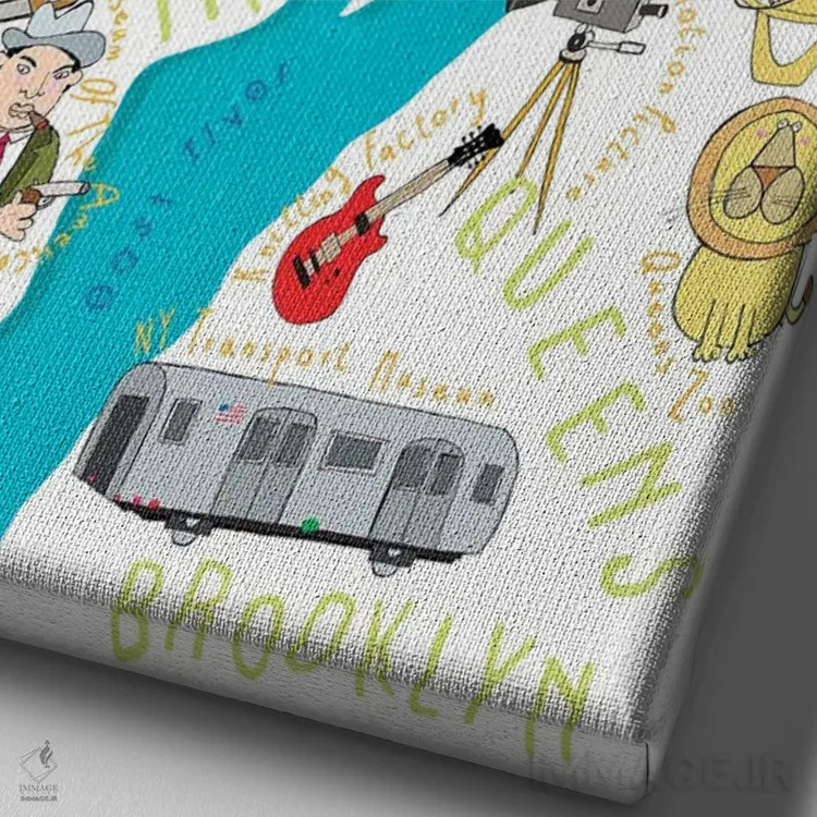 تابلو نقشههای ایالتی مصور نیویورک اثر کارلا دالی - نمای نزدیک بافت بوم