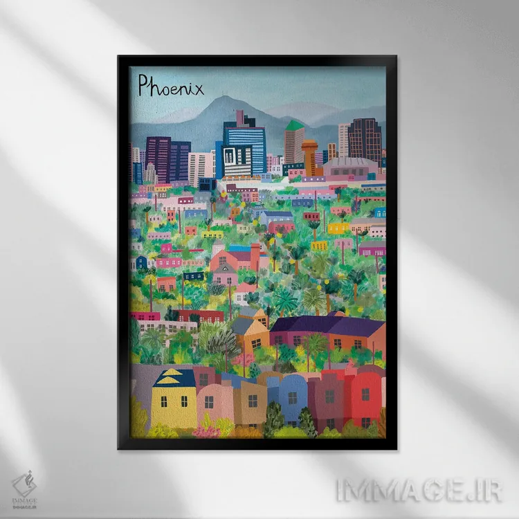 تابلو نمای هوایی فونیکس (آریزونا) اثر کارلا دالی - نمای قابدار مشکی