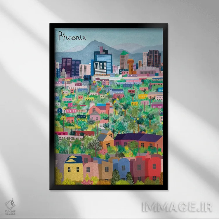 تابلو نمای هوایی فونیکس (آریزونا) اثر کارلا دالی - نمای قابدار مشکی