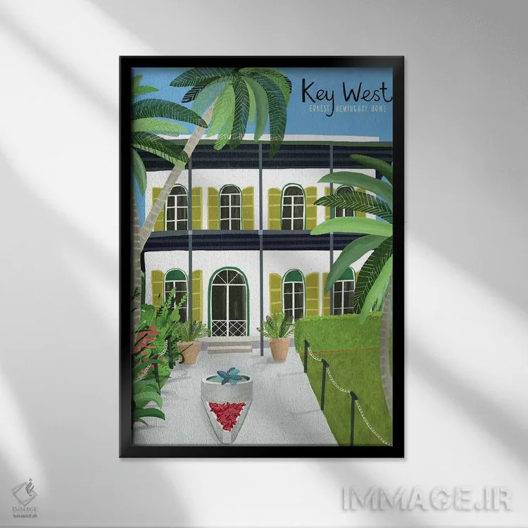 تابلو کلید غربی همینگوی (ارجاع به ارنست همینگوی، محل اقامت او) اثر کارلا دالی - نمای قابدار مشکی