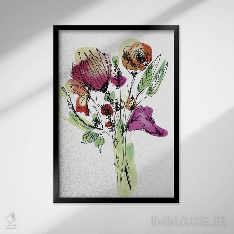 تابلو دستهگل گلهای وحشی اثر کایِنا بلانکا - نمای قابدار مشکی