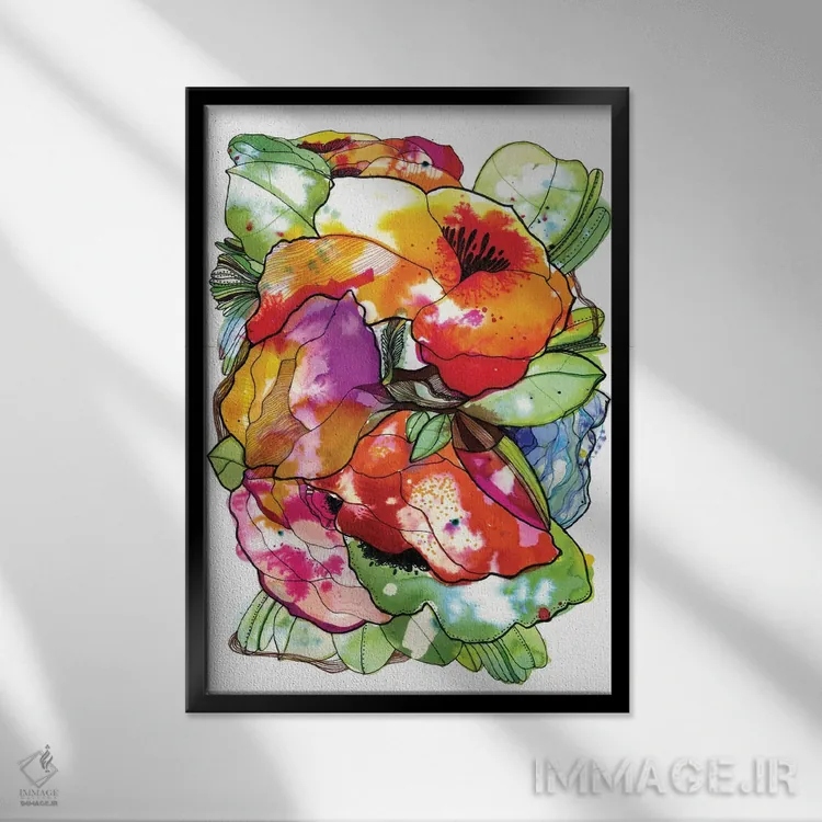 تابلو گلهای ارگانیک اثر کایِنا بلانکا - نمای قابدار مشکی