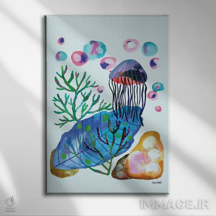 تابلو زندگی دریایی اثر کایِنا بلانکا - نمای روبهرو روی دیوار