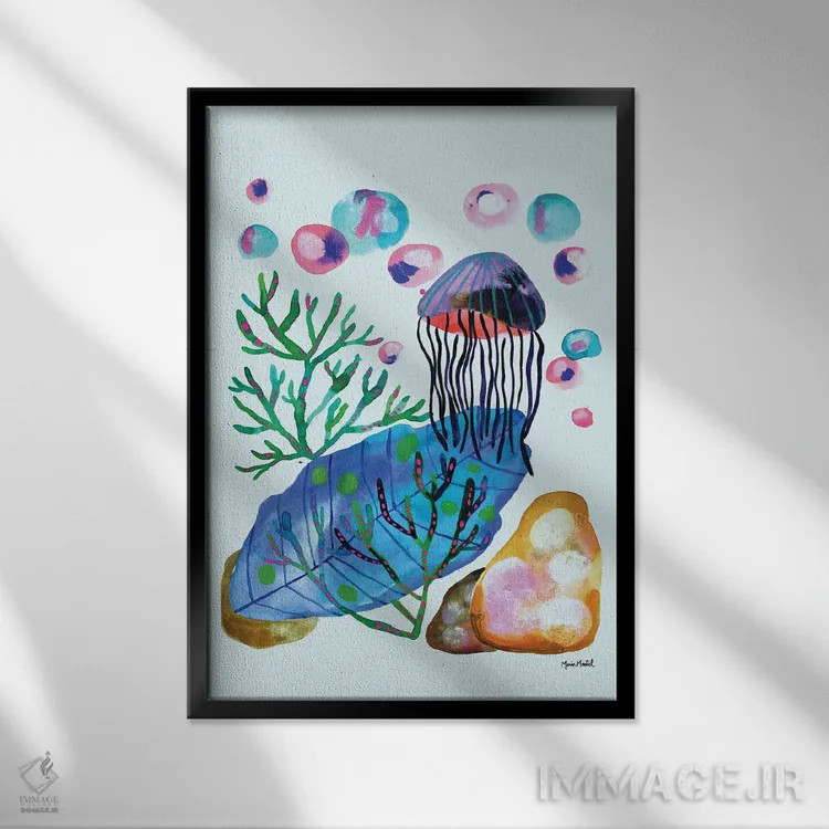 تابلو زندگی دریایی اثر کایِنا بلانکا - نمای قابدار مشکی