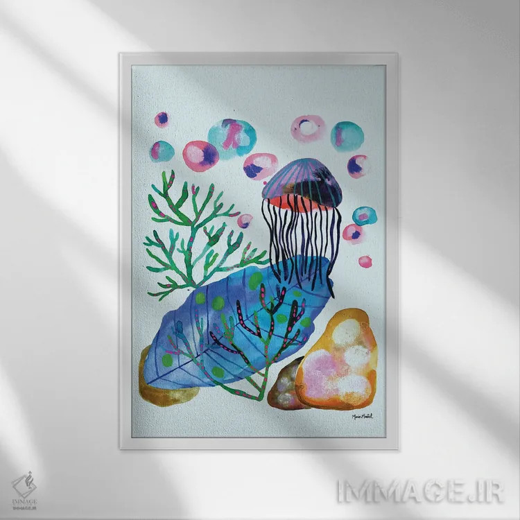 تابلو زندگی دریایی اثر کایِنا بلانکا - نمای قابدار سفید