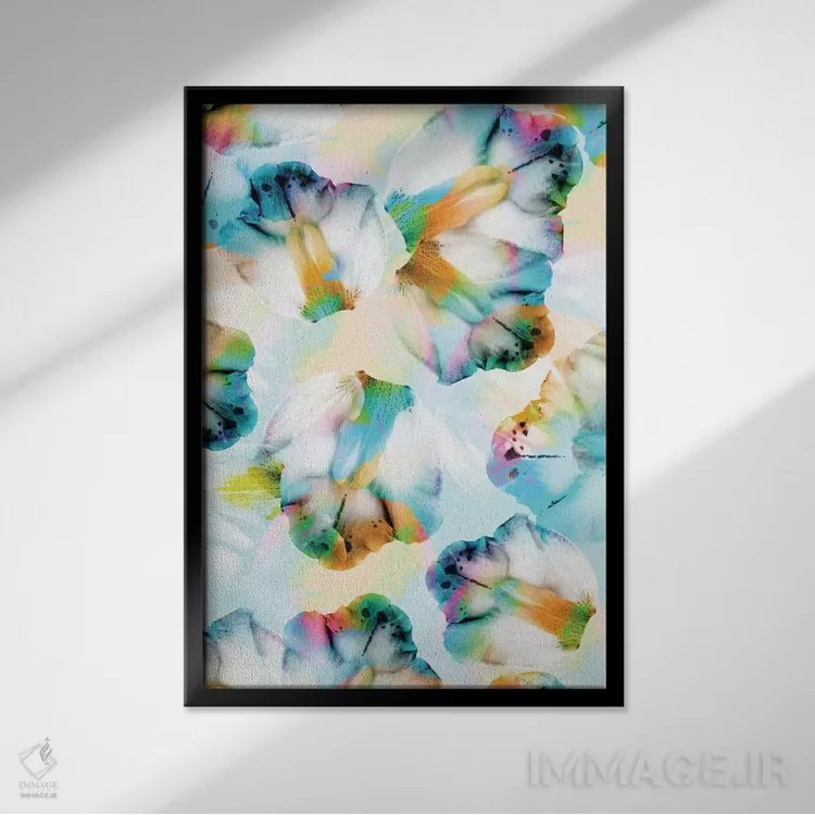 تابلو ارکیدههای روانگردان فیروزهای اثر کایِنا بلانکا - نمای قابدار مشکی