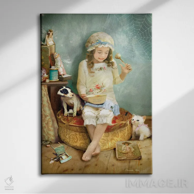 تابلو خانم کوچولوی مفِت (قصهٔ کودکانه) اثر شارلوت بیرد - نمای روبهرو روی دیوار