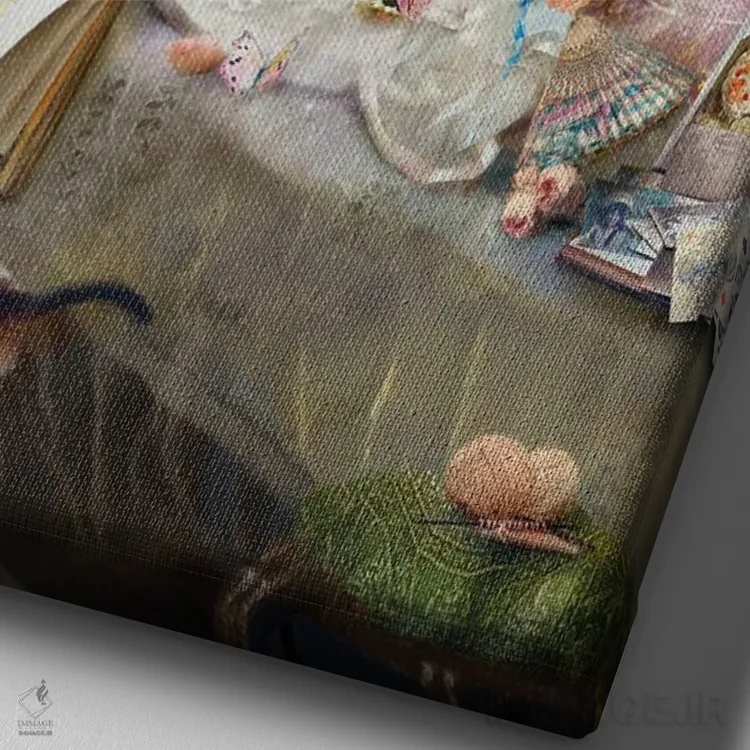 تابلو گربهکوچولو گربهکوچولو (شعر کودکانه) اثر شارلوت بیرد - نمای نزدیک بافت بوم