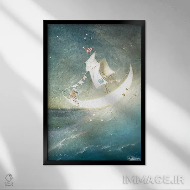 تابلو قایق ماه اثر شارلوت بیرد - نمای قابدار مشکی