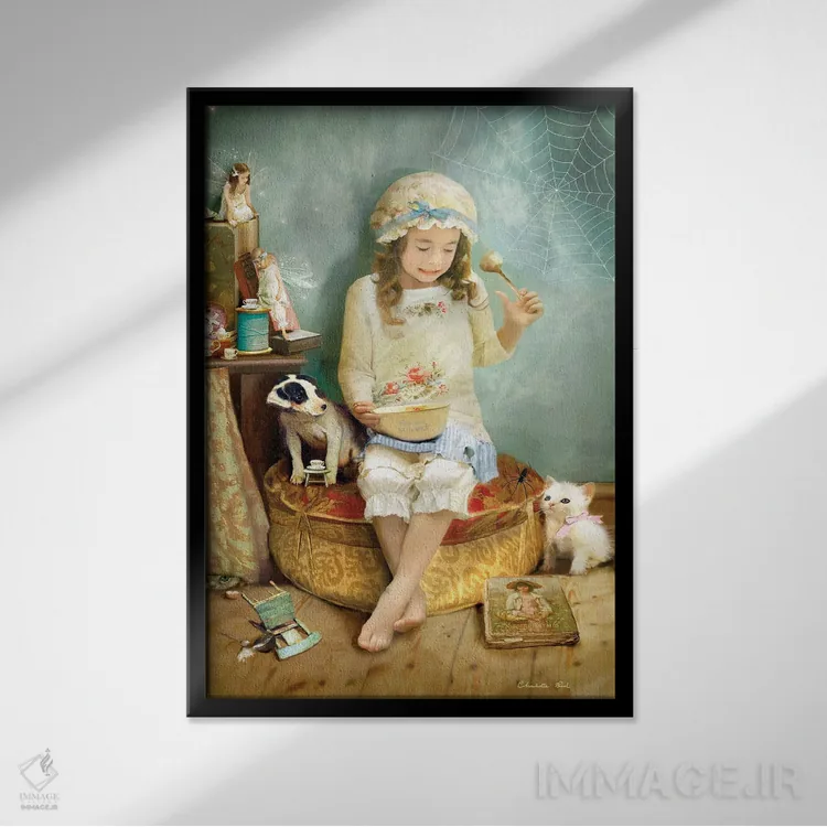 تابلو خانم کوچولوی مفِت (قصهٔ کودکانه) اثر شارلوت بیرد - نمای قابدار مشکی