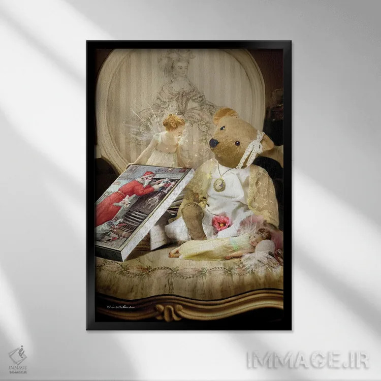 تابلو کریسمس خرسوار شاد اثر شارلوت بیرد - نمای قابدار مشکی